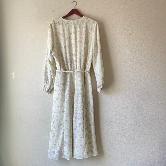 Vintage 80s patchington cream with purple floral print shirt dress‎ midi large - Picture 3 of 8